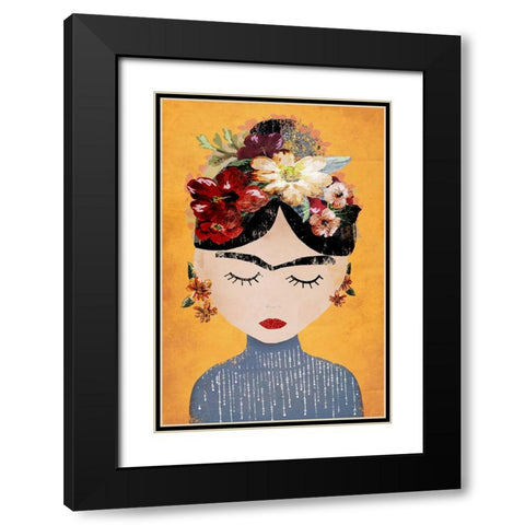 Frida (Yellow Version) Black Modern Wood Framed Art Print with Double Matting by Treechild