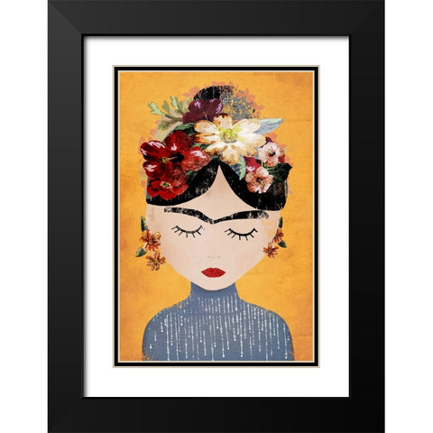Frida (Yellow Version) Black Modern Wood Framed Art Print with Double Matting by Treechild