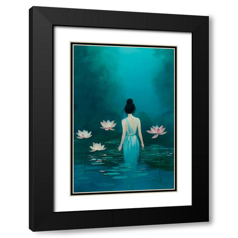 In The Pond Black Modern Wood Framed Art Print with Double Matting by Treechild