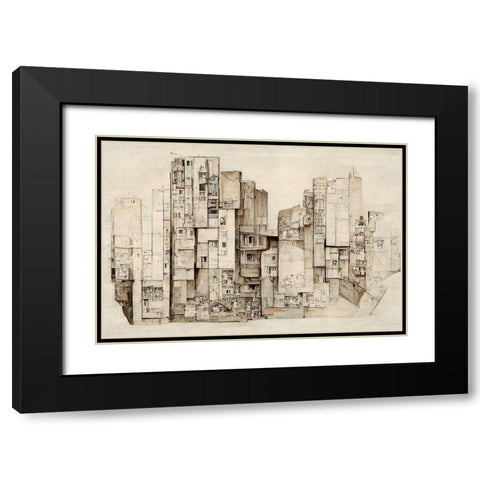 The City Black Modern Wood Framed Art Print with Double Matting by Treechild