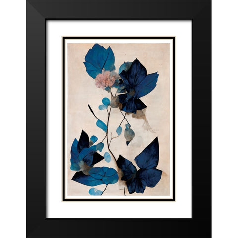 Blue Dry Flowers Black Modern Wood Framed Art Print with Double Matting by Treechild