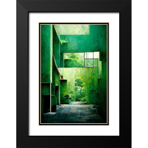 The Green House Black Modern Wood Framed Art Print with Double Matting by Treechild