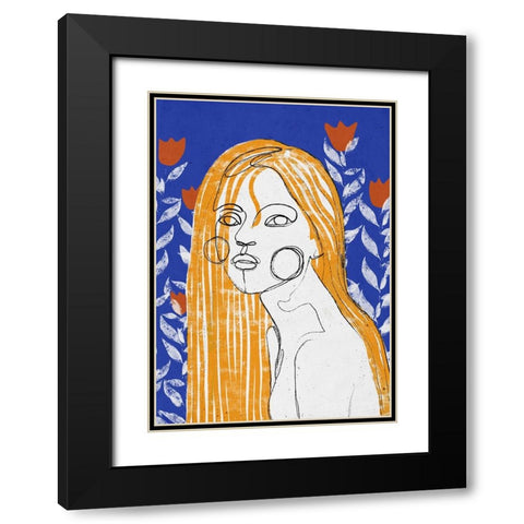 The Tulip Girl Black Modern Wood Framed Art Print with Double Matting by Treechild