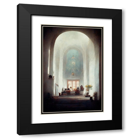 White Church Black Modern Wood Framed Art Print with Double Matting by Treechild