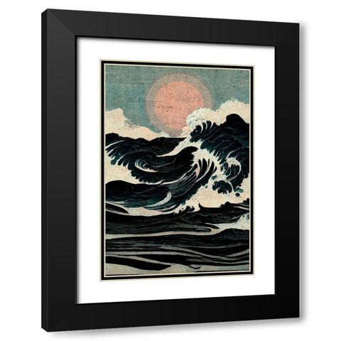 Wild Waves Black Modern Wood Framed Art Print with Double Matting by Treechild