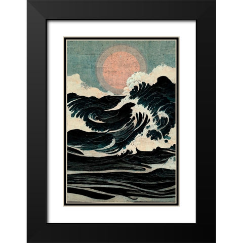 Wild Waves Black Modern Wood Framed Art Print with Double Matting by Treechild