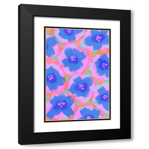 Purple Flowers Pattern Black Modern Wood Framed Art Print with Double Matting by Treechild