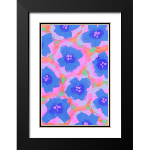 Purple Flowers Pattern Black Modern Wood Framed Art Print with Double Matting by Treechild