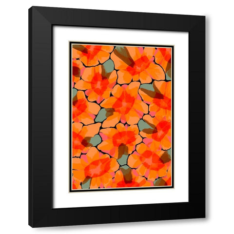 Orange Big Flowers Black Modern Wood Framed Art Print with Double Matting by Treechild