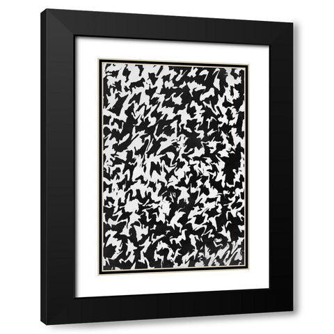 Black And White Zig Zag Pattern Black Modern Wood Framed Art Print with Double Matting by Treechild
