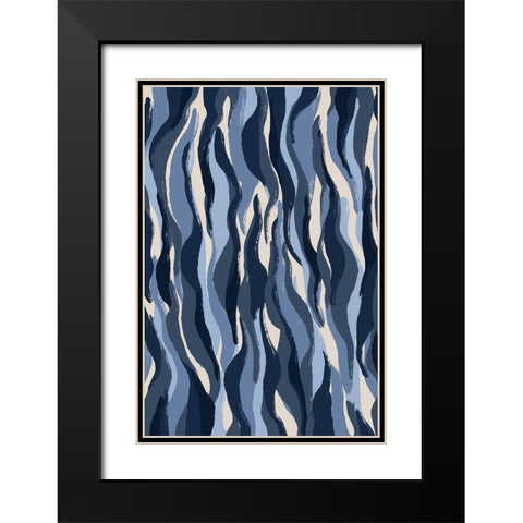 Blue Tiger Pattern Black Modern Wood Framed Art Print with Double Matting by Treechild