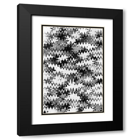 Black And White Zig Zag Pattern Black Modern Wood Framed Art Print with Double Matting by Treechild