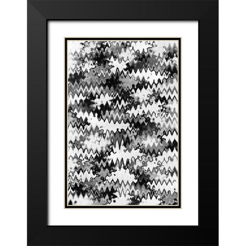Black And White Zig Zag Pattern Black Modern Wood Framed Art Print with Double Matting by Treechild