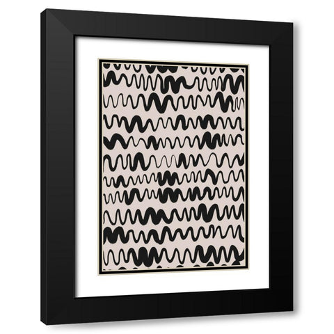 Black Waves Pattern Black Modern Wood Framed Art Print with Double Matting by Treechild