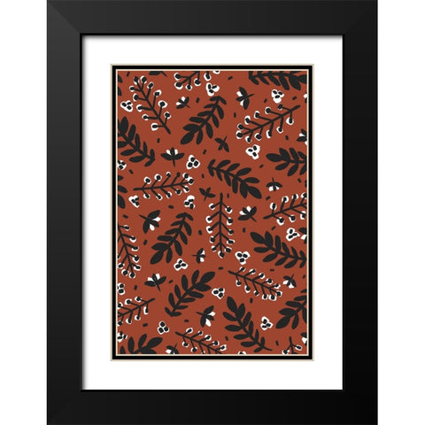 Banches And Berries (Brown) Black Modern Wood Framed Art Print with Double Matting by Treechild