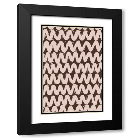 Big Beige ZigZag Pattern Black Modern Wood Framed Art Print with Double Matting by Treechild