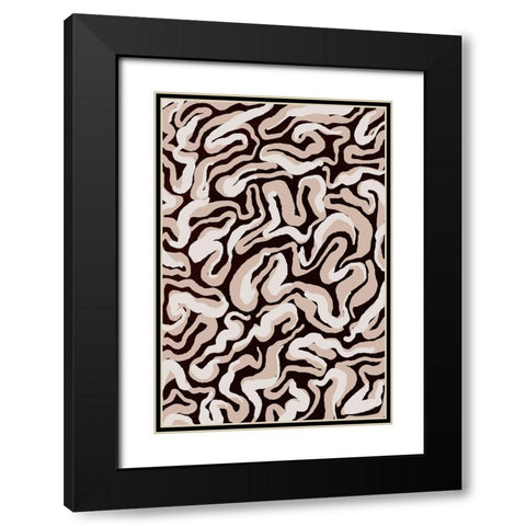 White Beige Pattern Black Modern Wood Framed Art Print with Double Matting by Treechild