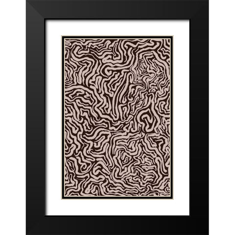 Twisted Beige Strokes Black Modern Wood Framed Art Print with Double Matting by Treechild