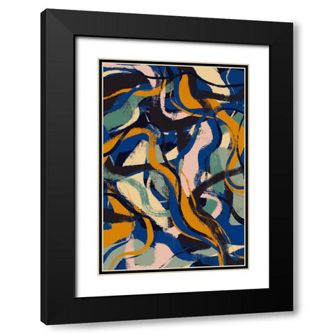 Colorful Strokes Pattern Black Modern Wood Framed Art Print with Double Matting by Treechild