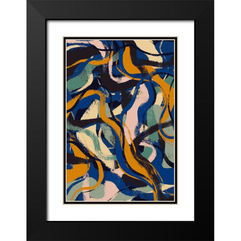 Colorful Strokes Pattern Black Modern Wood Framed Art Print with Double Matting by Treechild