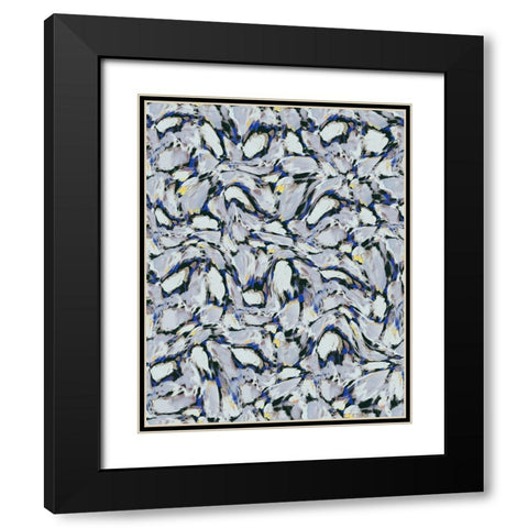 Blue Ice Flowers Pattern Black Modern Wood Framed Art Print with Double Matting by Treechild