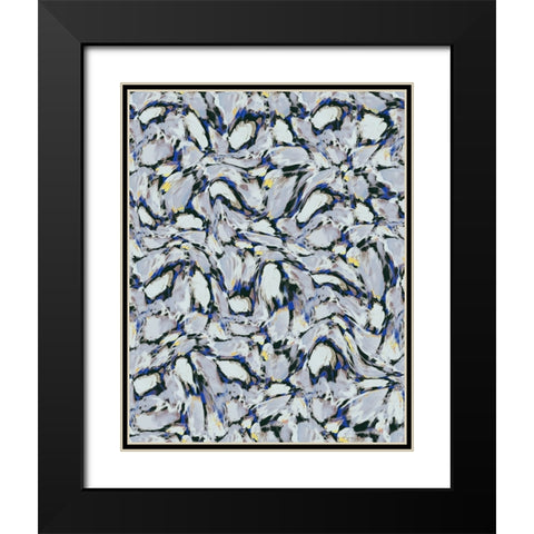 Blue Ice Flowers Pattern Black Modern Wood Framed Art Print with Double Matting by Treechild