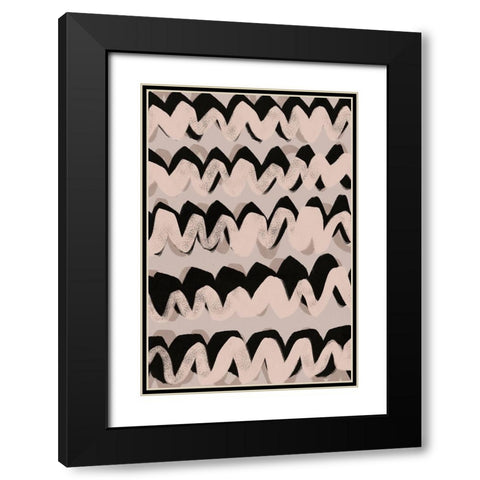 Sprayed Beige Waves Pattern Black Modern Wood Framed Art Print with Double Matting by Treechild
