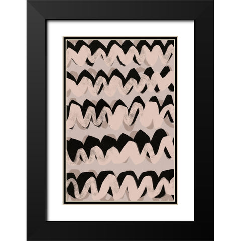Sprayed Beige Waves Pattern Black Modern Wood Framed Art Print with Double Matting by Treechild