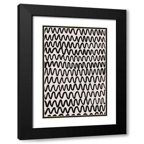 Marker Wavey Pattern Black Modern Wood Framed Art Print with Double Matting by Treechild
