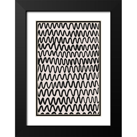Marker Wavey Pattern Black Modern Wood Framed Art Print with Double Matting by Treechild