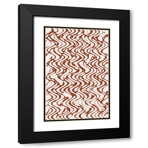 Beige Wavey Zig Zag Pattern Black Modern Wood Framed Art Print with Double Matting by Treechild
