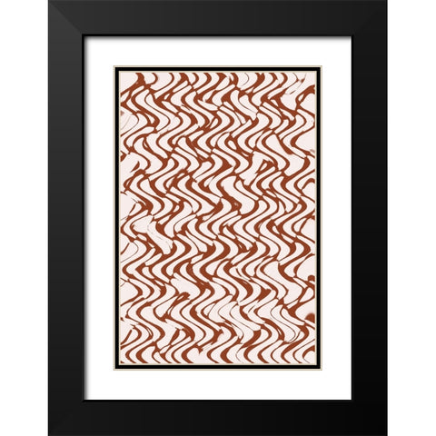 Beige Wavey Zig Zag Pattern Black Modern Wood Framed Art Print with Double Matting by Treechild