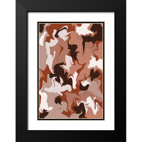 Liquid Earthy Strokes Pattern Black Modern Wood Framed Art Print with Double Matting by Treechild