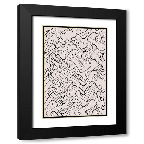 Thin Wild Line Pattern Black Modern Wood Framed Art Print with Double Matting by Treechild