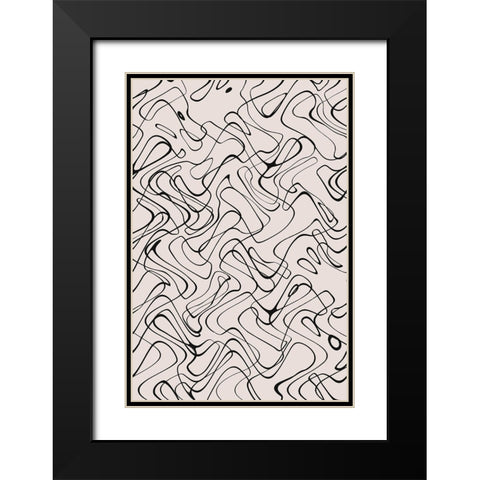 Thin Wild Line Pattern Black Modern Wood Framed Art Print with Double Matting by Treechild