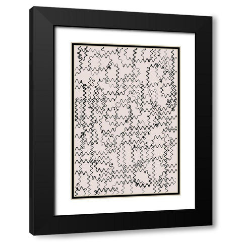 Shaky Thin Lines Pattern Black Modern Wood Framed Art Print with Double Matting by Treechild