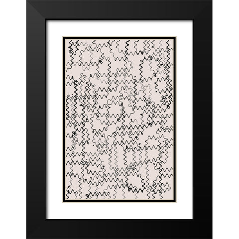 Shaky Thin Lines Pattern Black Modern Wood Framed Art Print with Double Matting by Treechild