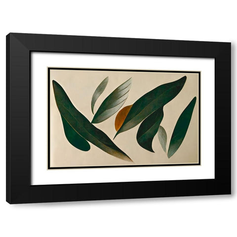 Floating Leafs Black Modern Wood Framed Art Print with Double Matting by Treechild