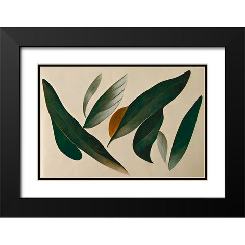 Floating Leafs Black Modern Wood Framed Art Print with Double Matting by Treechild