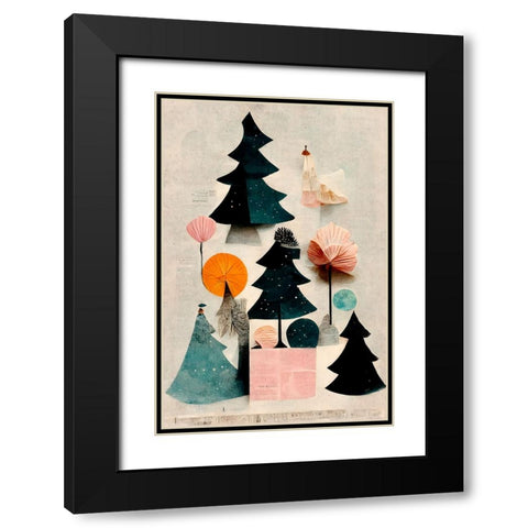 Cute Pine Tree Composition Black Modern Wood Framed Art Print with Double Matting by Treechild