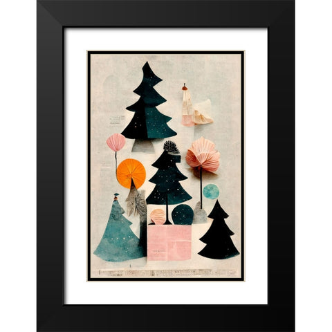 Cute Pine Tree Composition Black Modern Wood Framed Art Print with Double Matting by Treechild