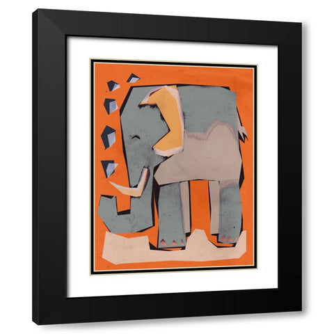 Happy Elephant Black Modern Wood Framed Art Print with Double Matting by Treechild