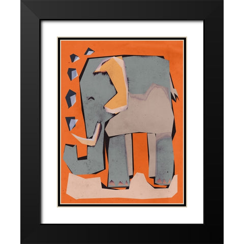 Happy Elephant Black Modern Wood Framed Art Print with Double Matting by Treechild