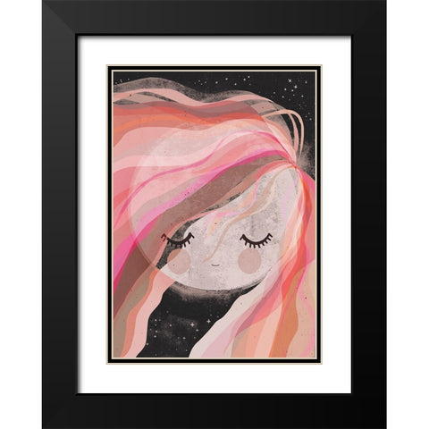 Moon Girl Black Modern Wood Framed Art Print with Double Matting by Treechild
