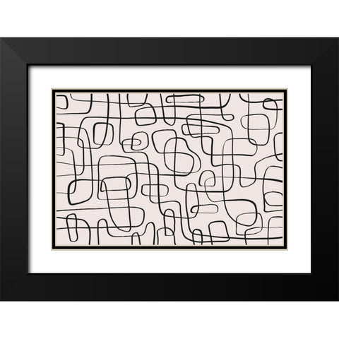 Thin Lines Pattern Black Modern Wood Framed Art Print with Double Matting by Treechild
