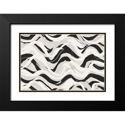 White Black Waves Pattern Square Black Modern Wood Framed Art Print with Double Matting by Treechild