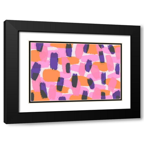 Layered Purple Strokes Pattern Black Modern Wood Framed Art Print with Double Matting by Treechild