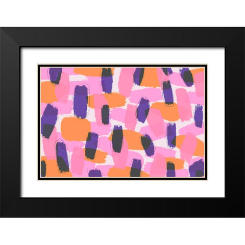 Layered Purple Strokes Pattern Black Modern Wood Framed Art Print with Double Matting by Treechild