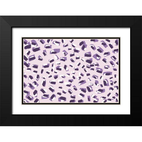 Scattered Small Purple Strokes Pattern Black Modern Wood Framed Art Print with Double Matting by Treechild