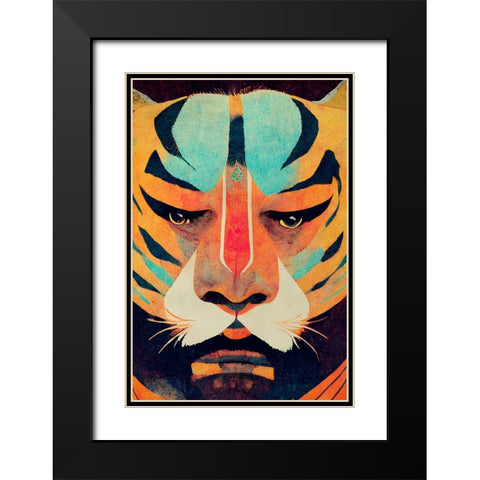 Strong Tiger Black Modern Wood Framed Art Print with Double Matting by Treechild